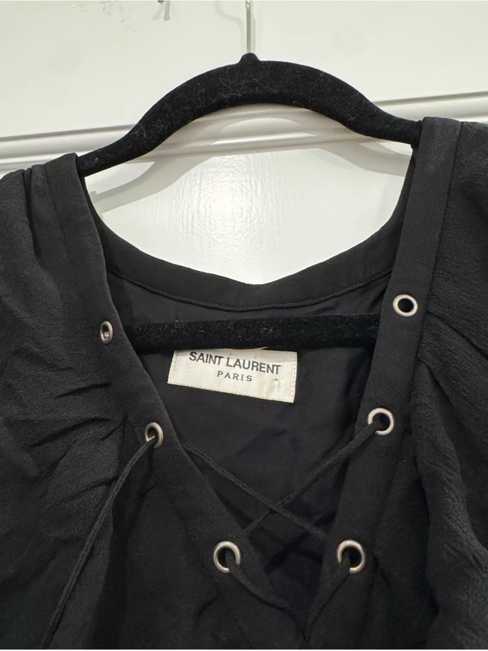 Saint Laurent Black Ruffled Lace-Up Mini Dress